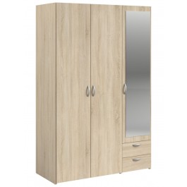 Parisot Daily 3 Door 2 Drawer Mirrored Wardrobe - Sonoma Oak 