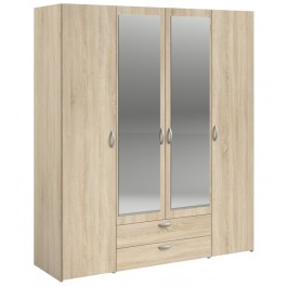 Parisot Daily 4 Door 2 Drawer Mirrored Wardrobe - Sonoma Oak