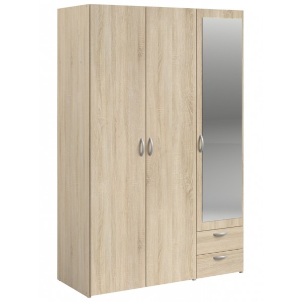 Parisot Daily 3 Door 2 Drawer Mirrored Wardrobe - Sonoma Oak 