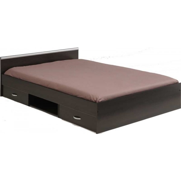 Parisot Alpha double bed with 2 Drawers in coffee