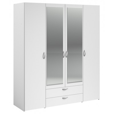 Parisot Daily 4 Door 2 Drawer Mirrored Wardrobe - White